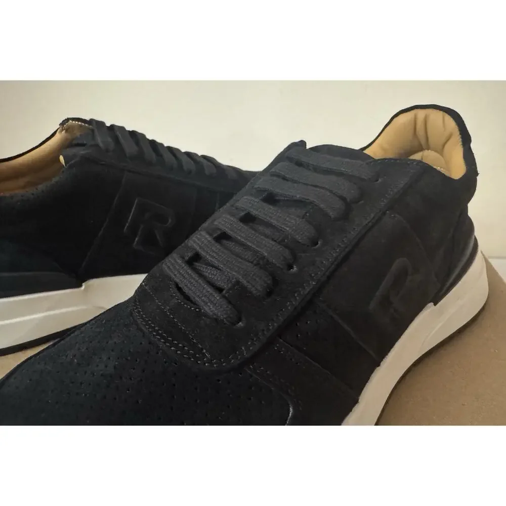 NIB Ralph Lauren Purple Label ‘Ethan’ Black Suede Logo Sneakers Size 8 $895.00